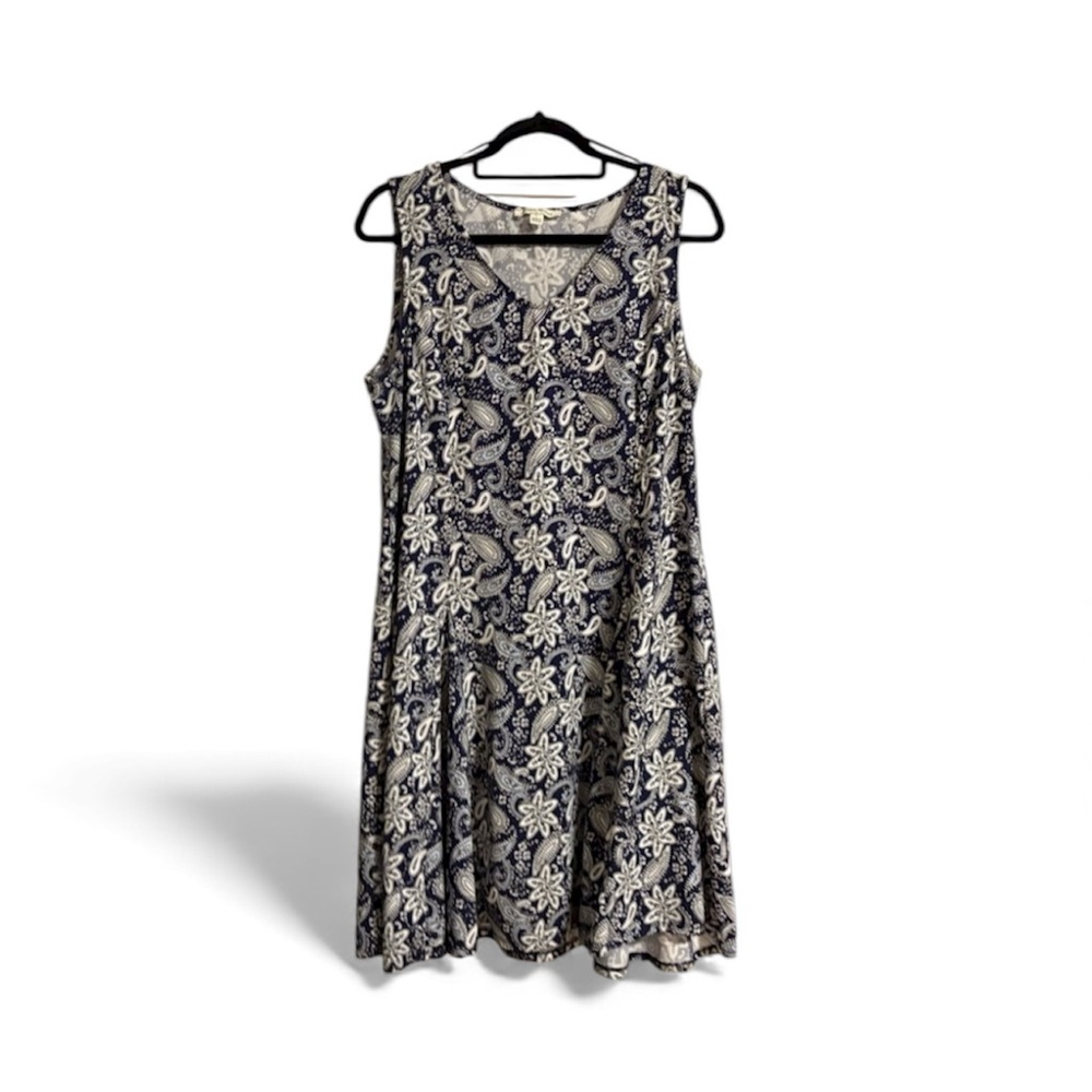 STUDIO WORKS Women’s LG Dark Blue and White Paisley Sun Dress